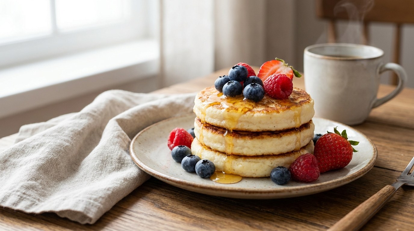 Cottage Cheese Pancakes prepared and served
