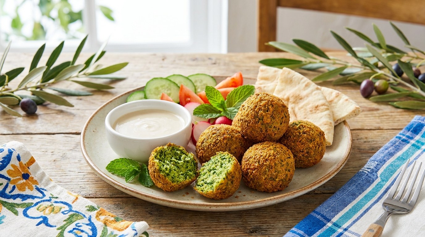 Falafel prepared and served