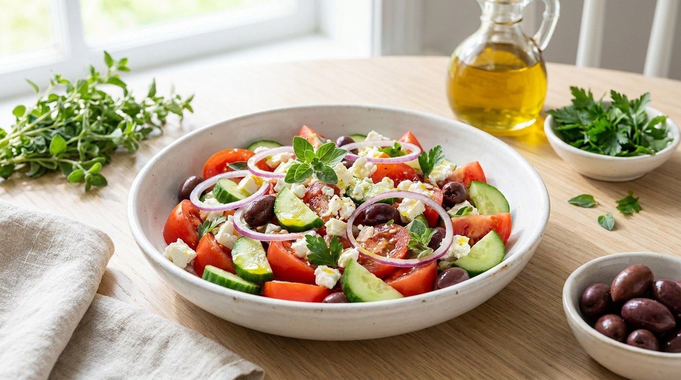 Greek Salad prepared and served
