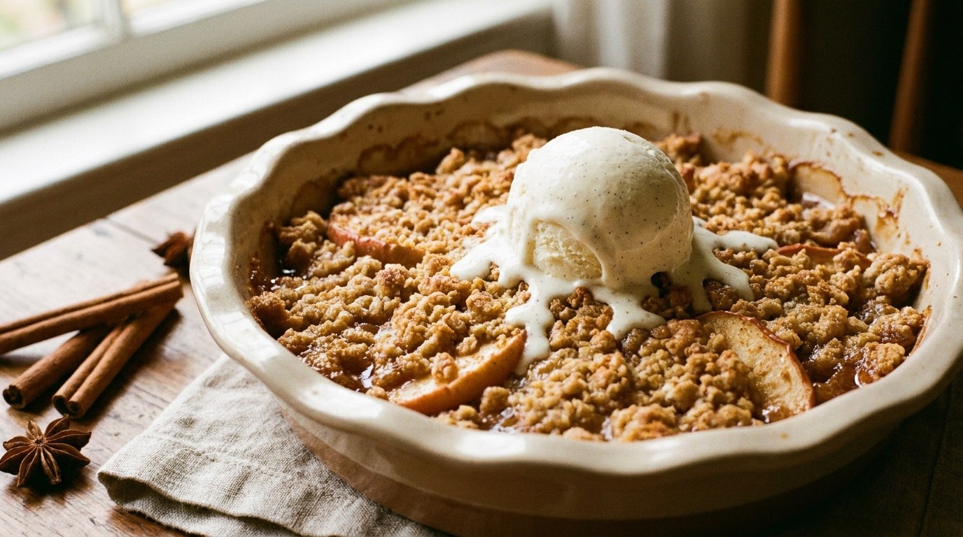 Apple Crisp prepared and served