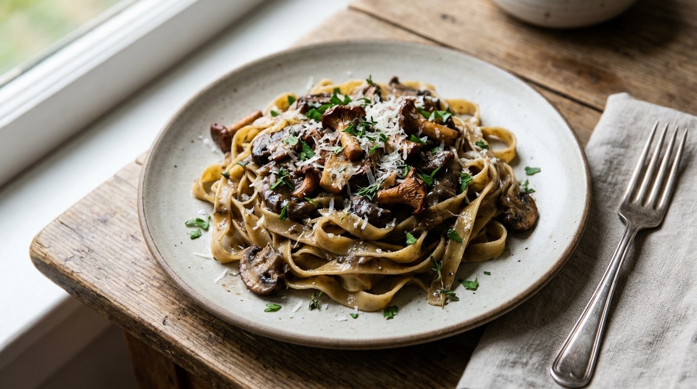 Mushroom Pasta prepared and served