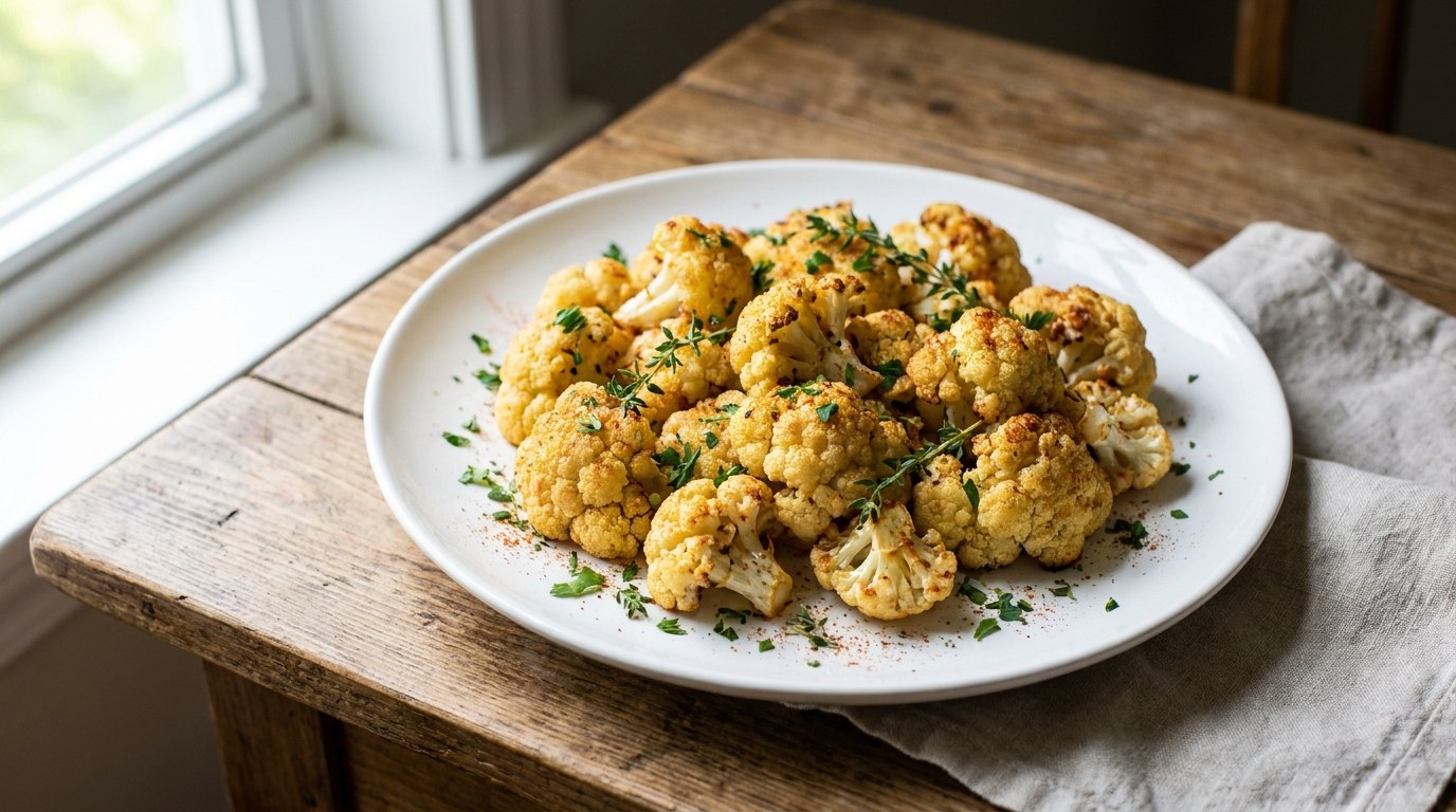 Roasted Cauliflower prepared and served