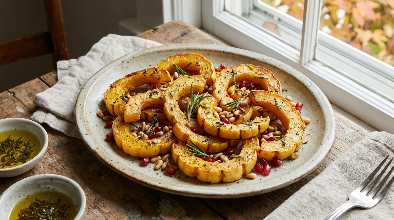 Roasted Delicata Squash prepared and served