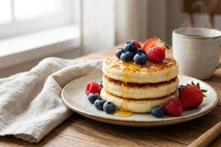 Cottage Cheese Pancakes prepared and served