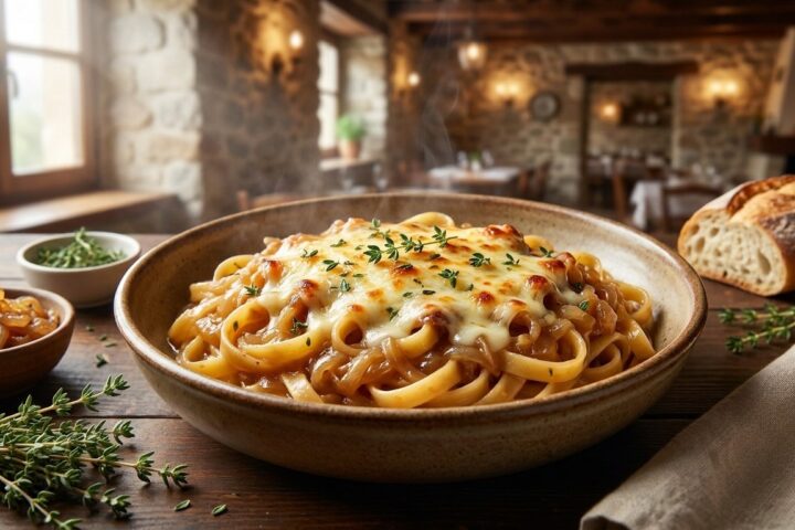 French Onion Pasta prepared and served
