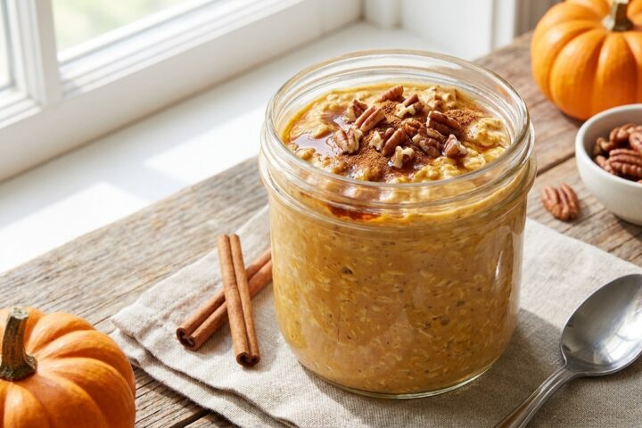 Pumpkin Overnight Oats prepared and served