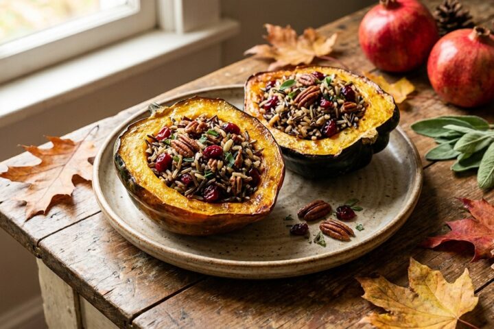 Roasted Acorn Squash prepared and served