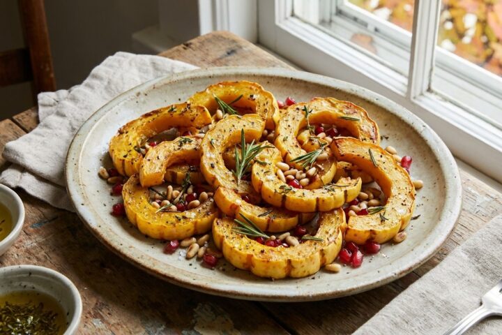 Roasted Delicata Squash prepared and served